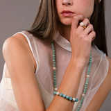 Bracelet avec Quartzite Verte et Perles d'Eau Douce Blanches Ø 10/11 mm en Argent 925 doré à l'or fin 18ct