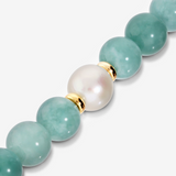 Bracelet avec Quartzite Verte et Perles d'Eau Douce Blanches Ø 10/11 mm en Argent 925 doré à l'or fin 18ct