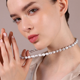 Halskette mit grauen Süßwasser-Nuggetperlen Ø 8/9 mm aus 18 Karat Gelbgold vergoldetem 925er Silber