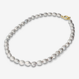 Halskette mit grauen Süßwasser-Nuggetperlen Ø 8/9 mm aus 18 Karat Gelbgold vergoldetem 925er Silber