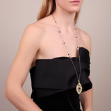 Amethyst and Black Spinel Rosary Necklace in 925 Silver plated with 18Kt Yellow Gold with Navette Pendant with Natural Stones