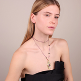 Amethyst and Black Spinel Rosary Necklace in 925 Silver plated with 18Kt Yellow Gold with Navette Pendant with Natural Stones