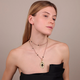 Collana Rosario di Spinello e Granato in Argento 925 placcato Oro Giallo 18Kt con Pendente Navette con Pietre Naturali