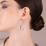 Grandes Boucles d'Oreilles Ovales Allongées en Argent 925 Platiné