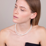 Sautoir avec Perles d'Eau Douce Blanches Ø 6/6,5 mm en Argent 925 Doré à l'or fin 18ct 18Kt