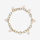750 Gold Bracelet with Oval Rolo Mesh and White Akoya Pearls Ø 8/9 mm