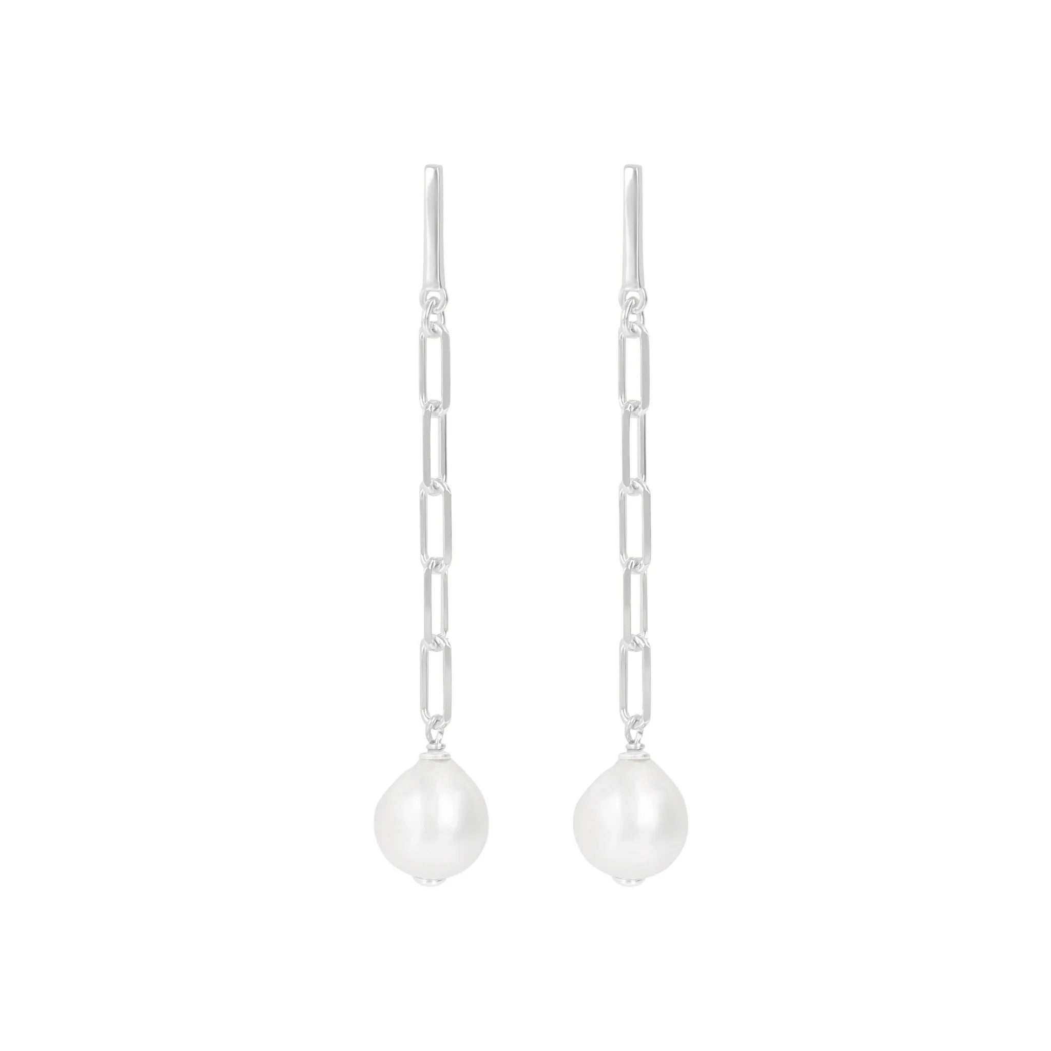 Boucles d'oreilles en argent 925 rhodié avec perles d'eau douce blanches Ø10/11mm