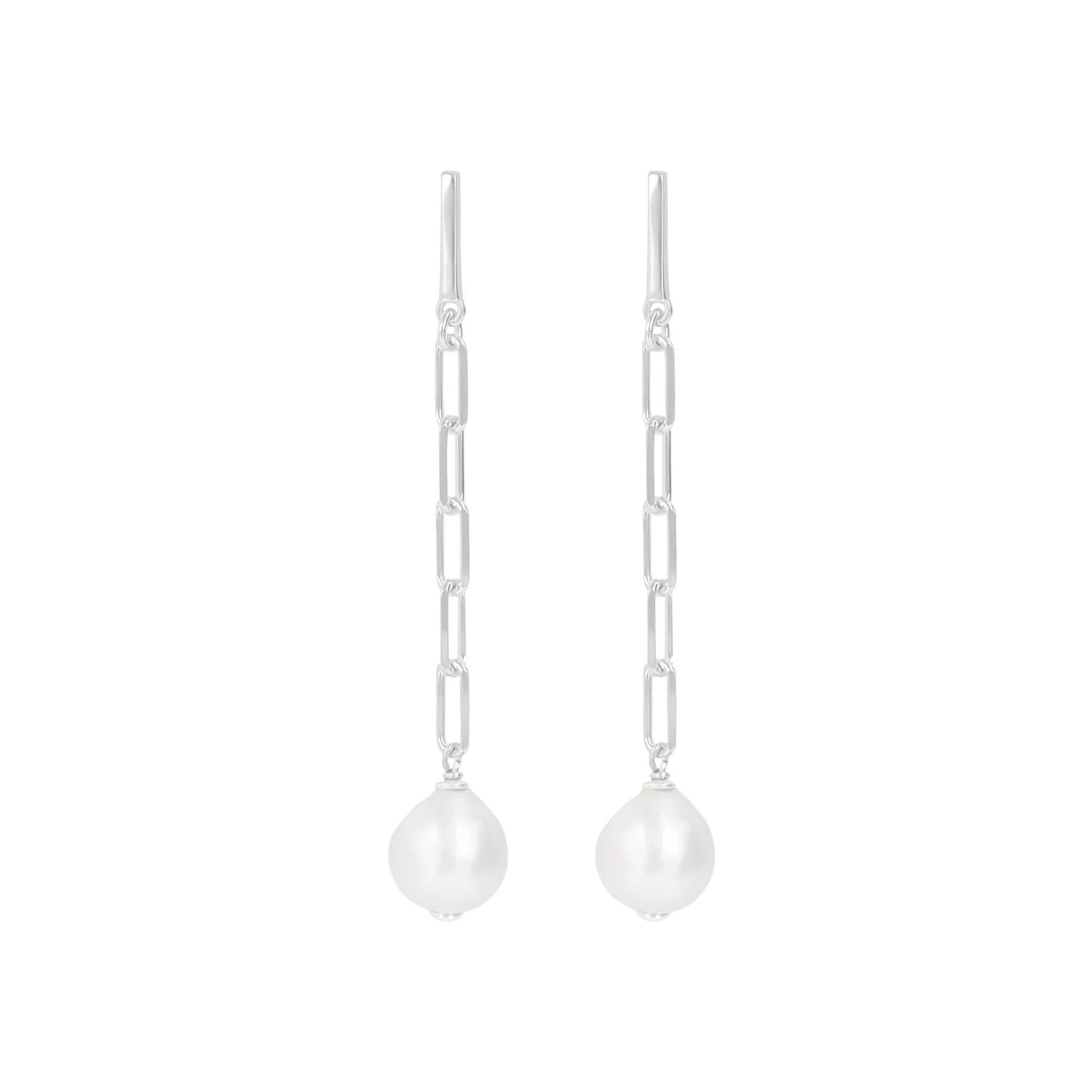 Rhodium-plated 925 Sterling Silver Earrings with White Freshwater Pearls Ø10/11mm