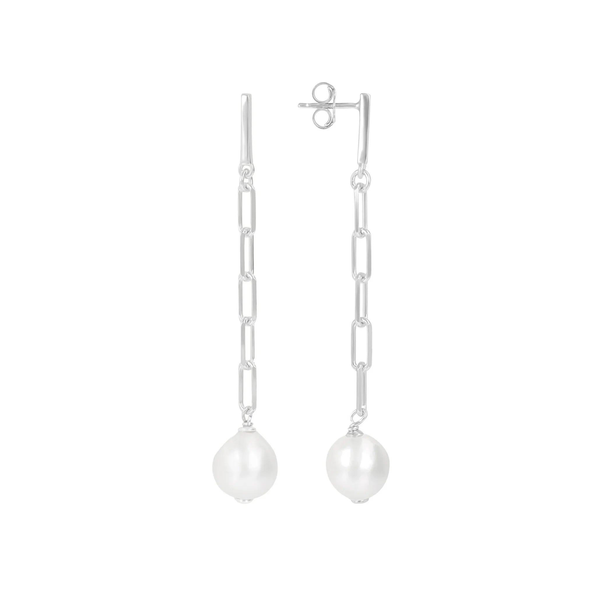 Boucles d'oreilles en argent 925 rhodié avec perles d'eau douce blanches Ø10/11mm