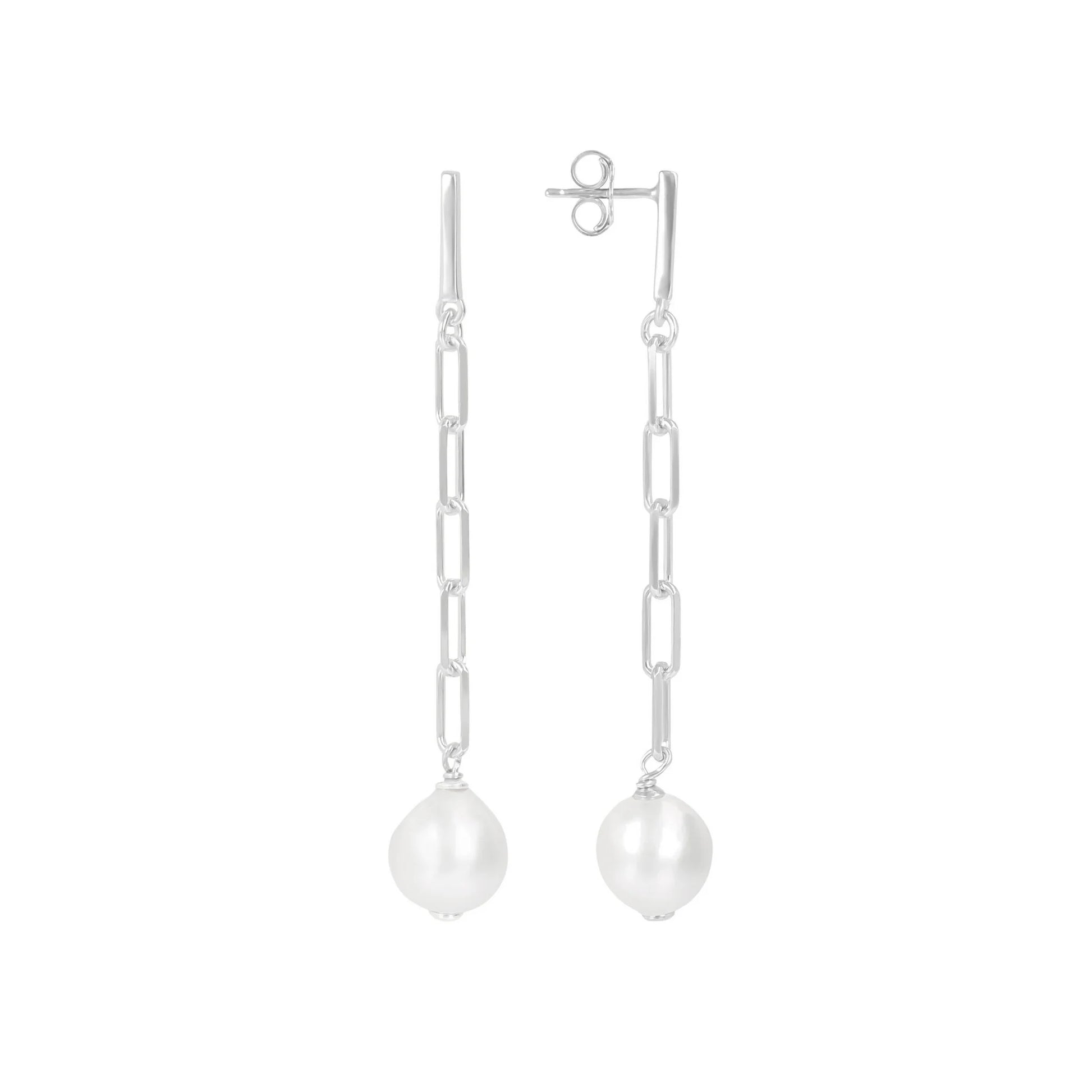 Rhodium-plated 925 Sterling Silver Earrings with White Freshwater Pearls Ø10/11mm