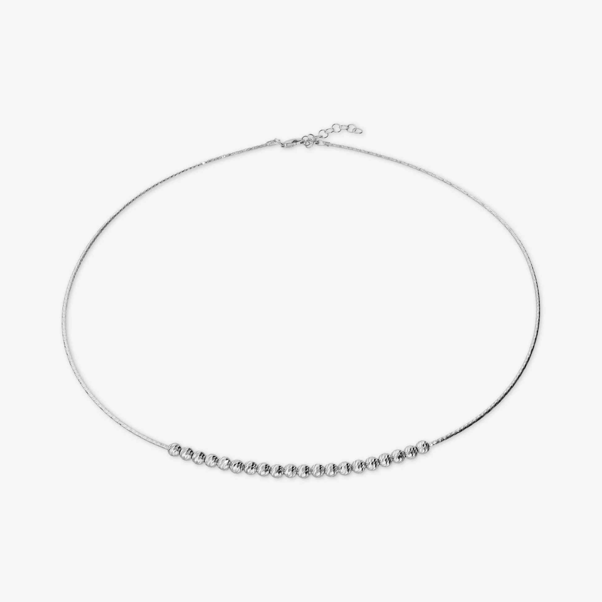 Collana Girocollo Maglia Omega in Argento 925 placcato Platino con Bead Diamantate