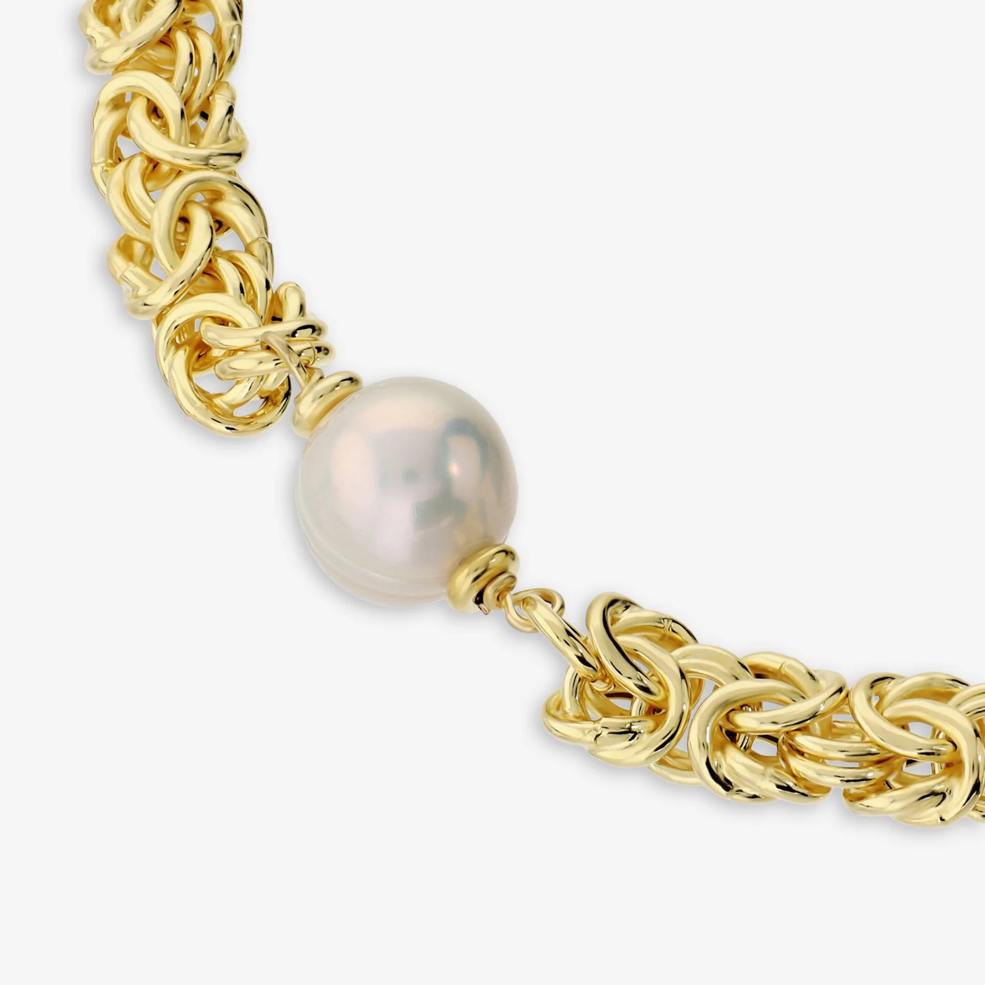 Bracciale Maglia Bizantina placcato Oro Giallo 18Kt con Perla Bianca d'Acqua Dolce Ø 9 mm