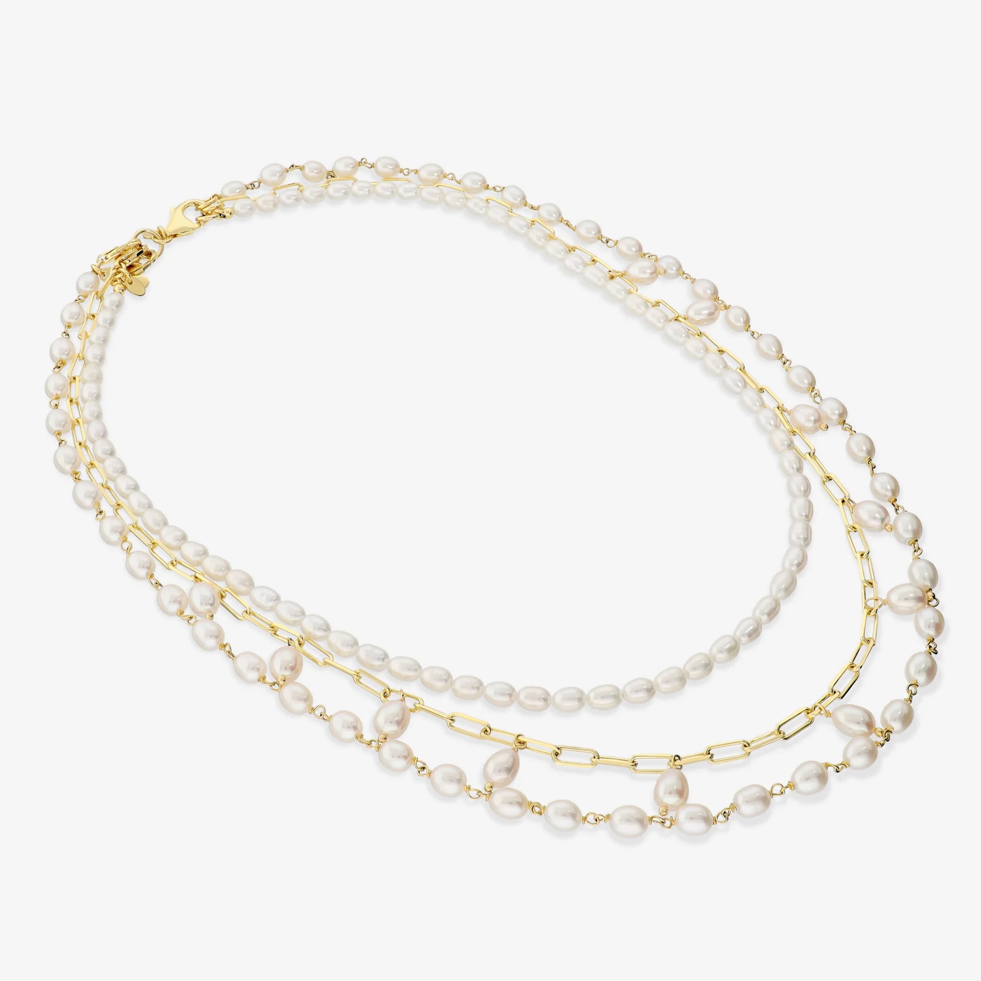 Set Collane placcate Oro Giallo 18Kt con Perle Bianche d'Acqua Dolce