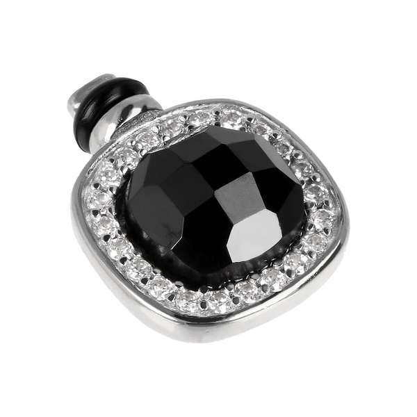 DUO Charm Black Spinel Stone with Cubic Zirconia Pavé in Rhodium plated 925 Silver