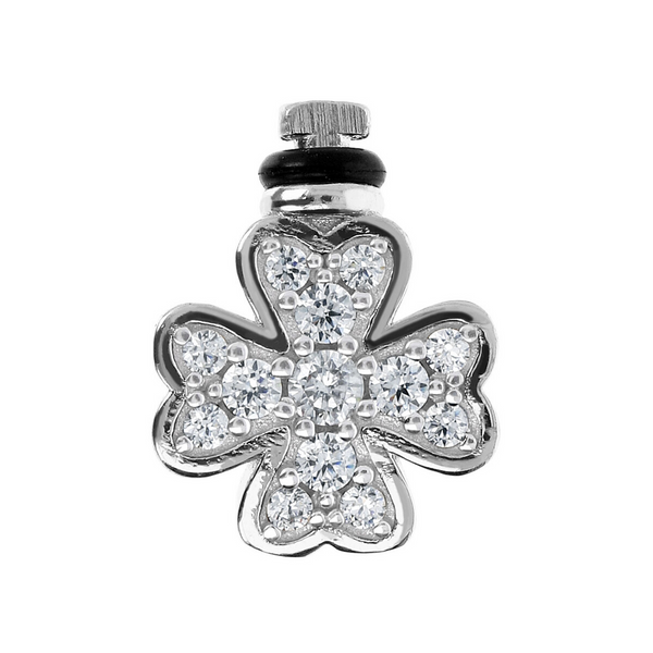 DUO Four Leaf Clover Charm 'Lucky Charm' with Cubic Zirconia Pavé in Rhodium plated 925 Silver