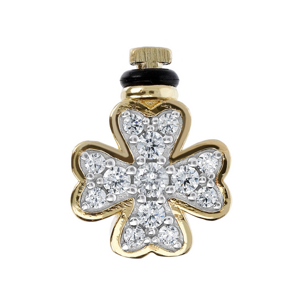 DUO Four Leaf Clover Charm 'Lucky Charm' with Cubic Zirconia Pavé in 18Kt Yellow Gold plated 925 Silver