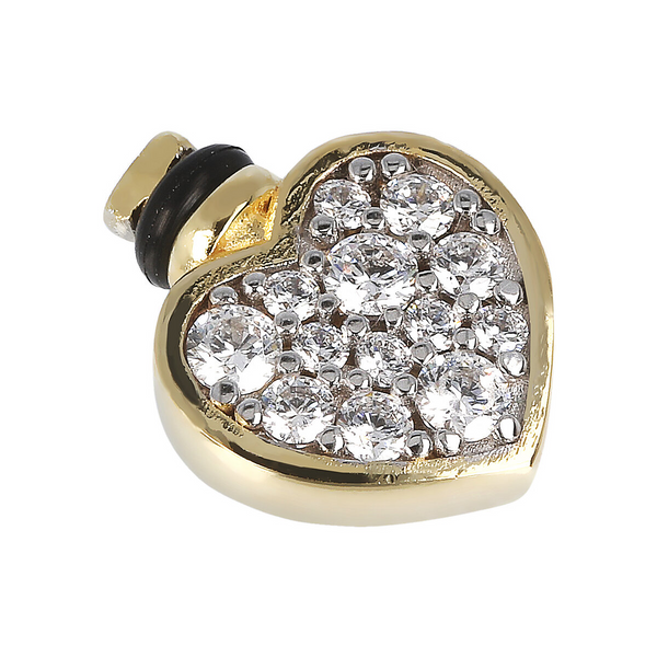 Heart DUO Charm with Cubic Zirconia Pavé in 925 Sterling Silver 18Kt Yellow Gold Plated 