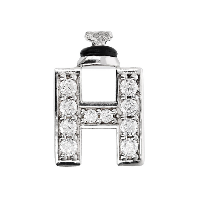 DUO Letter Charm with Cubic Zirconia Pavé in Rhodium plated 925 Silver