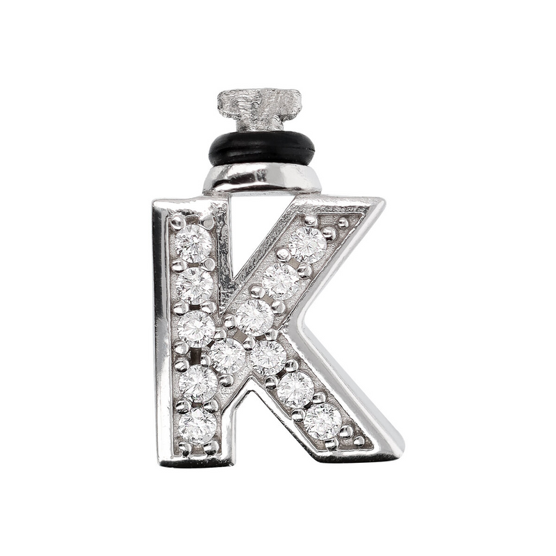DUO-Buchstaben-Charm mit Zirkonia-Pavé aus rhodiniertem 925er Silber
