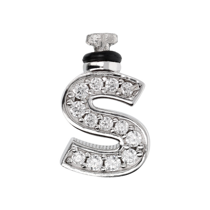 DUO-Buchstaben-Charm mit Zirkonia-Pavé aus rhodiniertem 925er Silber