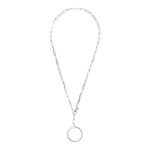 DUO-Halskette mit länglichen ovalen Gliedern und abnehmbarem Anhänger aus rhodiniertem 925er Silber
