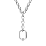 DUO Tie Rolo Necklace with Rectangular Pendant in Rhodium Plated 925 Silver