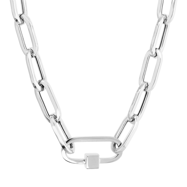 DUO Elongated Oval Link Necklace with Rhodium Plated 925 Silver Pendant
