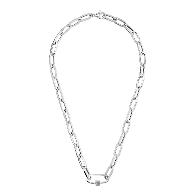 DUO Elongated Oval Link Necklace with Rhodium Plated 925 Silver Pendant