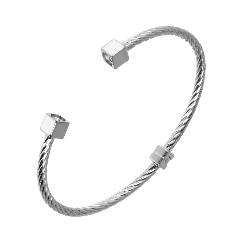 Rhodium Plated 925 Sterling Silver Rigid Twisted DUO Bracelet