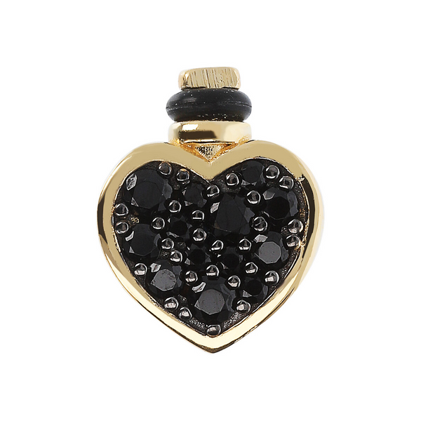 DUO Heart 'Heartbreaker' Charm with Black Spinel Pavé in 925 Sterling Silver 18Kt Yellow Gold Plated
