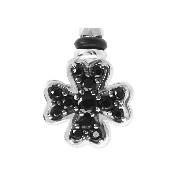 DUO Vierblättriges Kleeblatt-Charm mit Pavé aus schwarzen Spinellen in rhodiniertem 925er Silber