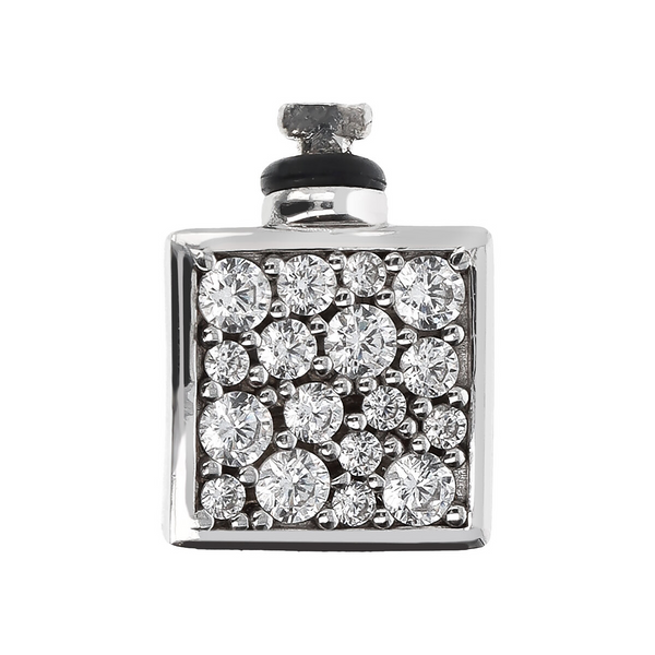 'Nobody is Perfect' Square DUO Charm with Cubic Zirconia Pavé in Rhodium Plated 925 Sterling Silver