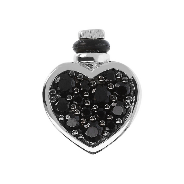 DUO Heart Charm 'Heartbreaker' with Pavé of Black Spinels in Rhodium plated 925 Silver