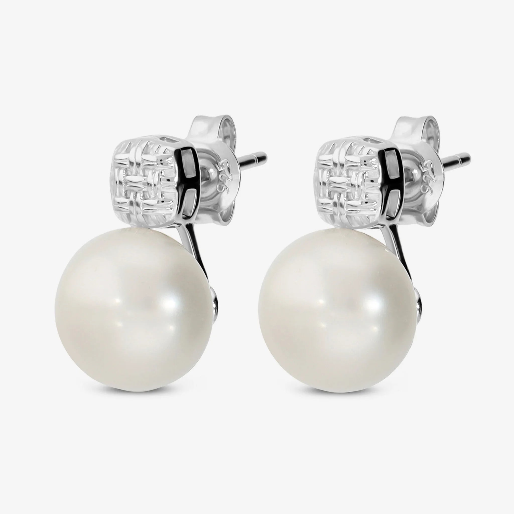 Orecchini in Argento 925 placcato Oro Bianco 18Kt con Perle Bianche d'Acqua Dolce Ø 10 mm