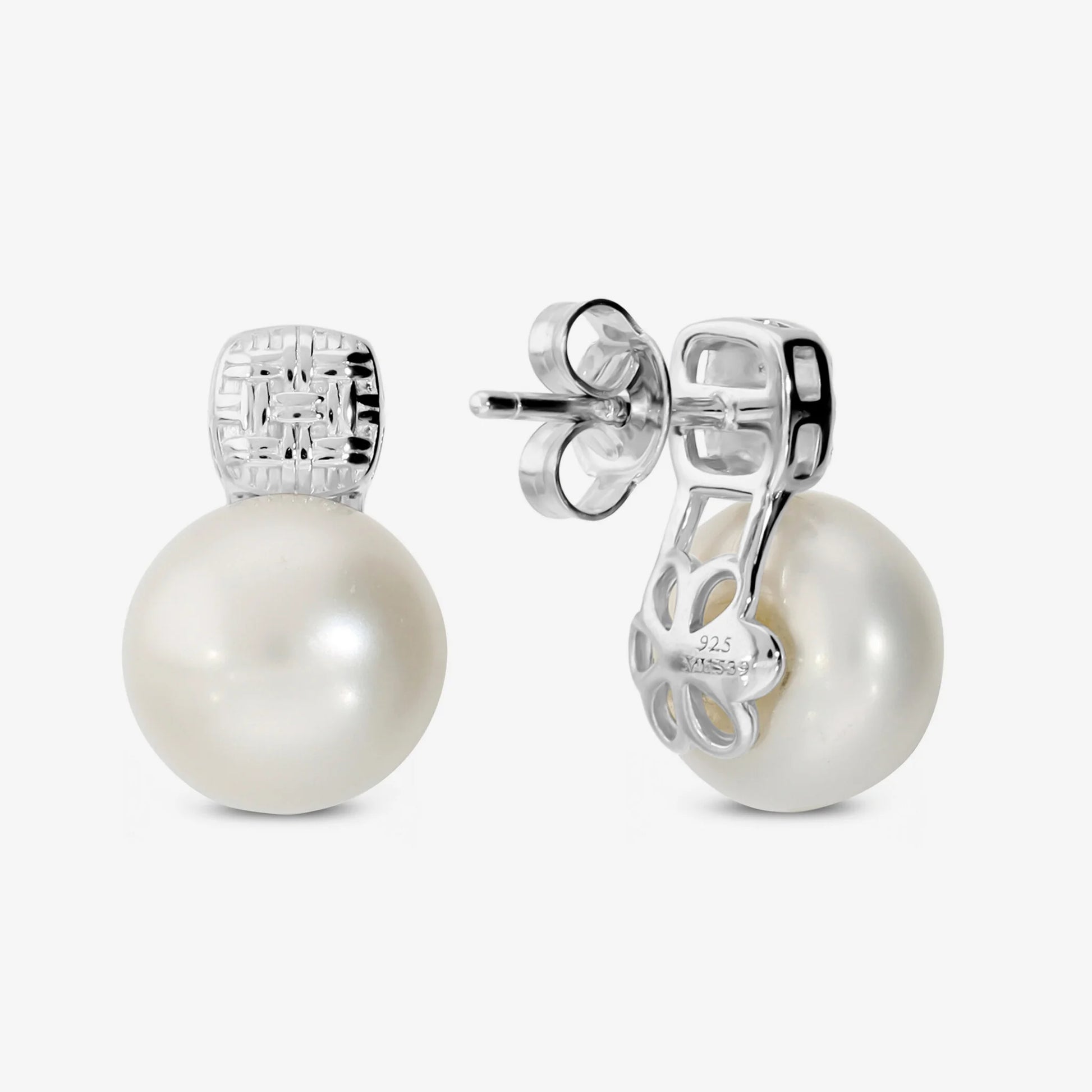 Orecchini in Argento 925 placcato Oro Bianco 18Kt con Perle Bianche d'Acqua Dolce Ø 10 mm