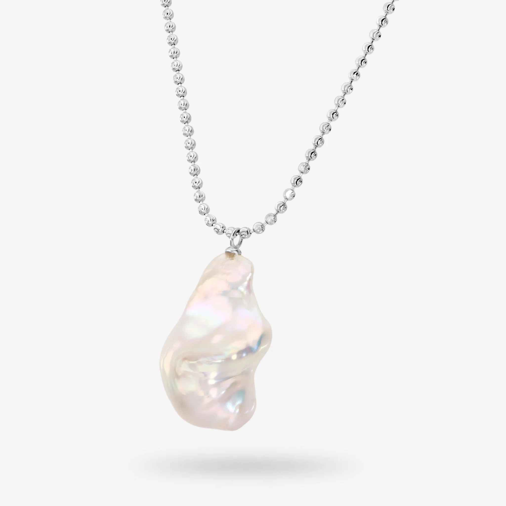 Collana in Argento 925 placcato Oro Bianco 18Kt con Microbead e Perla Scaramazza Bianca d'Acqua Dolce