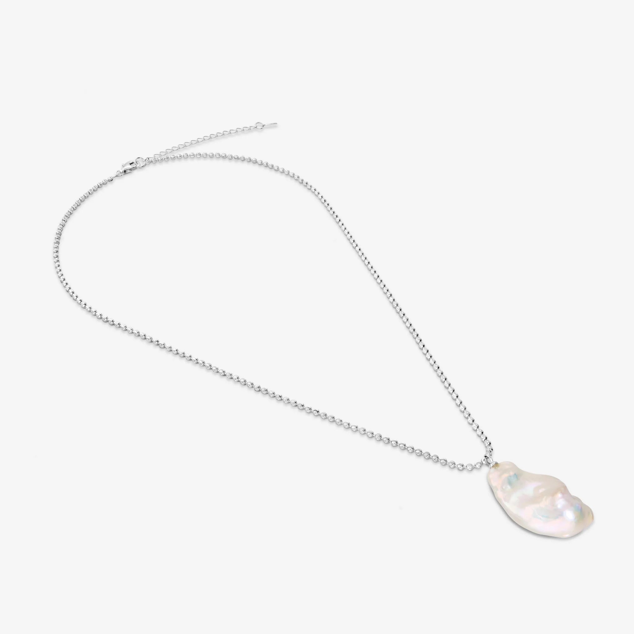 Collana in Argento 925 placcato Oro Bianco 18Kt con Microbead e Perla Scaramazza Bianca d'Acqua Dolce