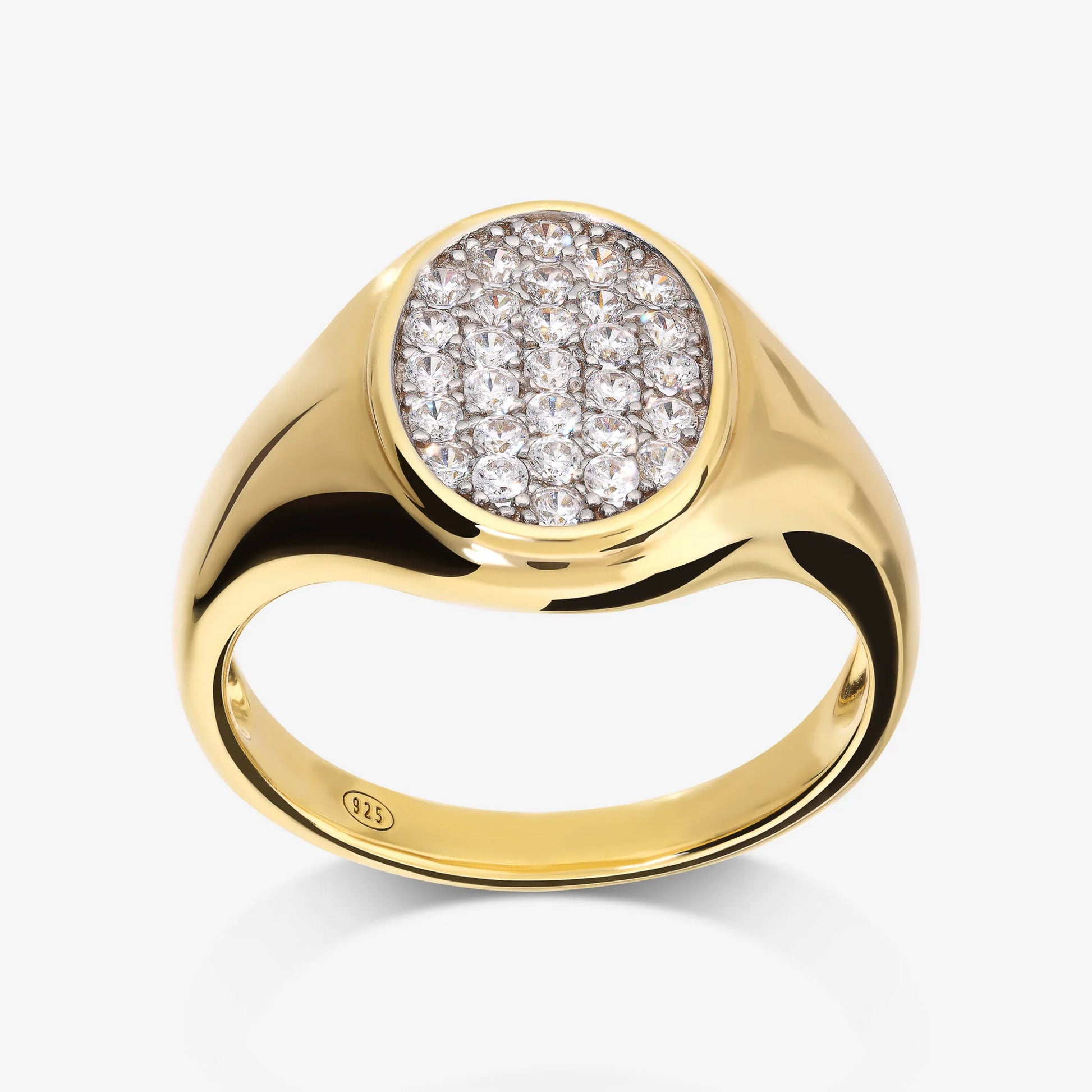 Anello Chevalier in Argento 925 placcato Oro Giallo 18Kt con Pavé di Cubic Zirconia