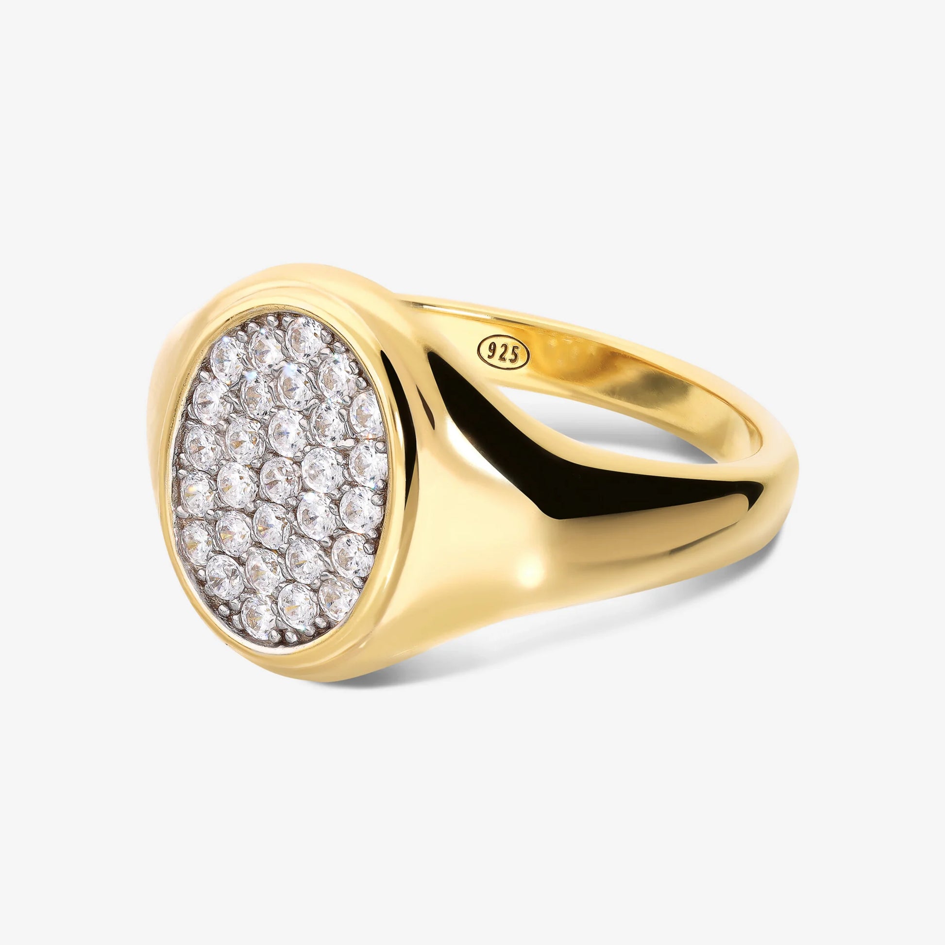 Anello Chevalier in Argento 925 placcato Oro Giallo 18Kt con Pavé di Cubic Zirconia
