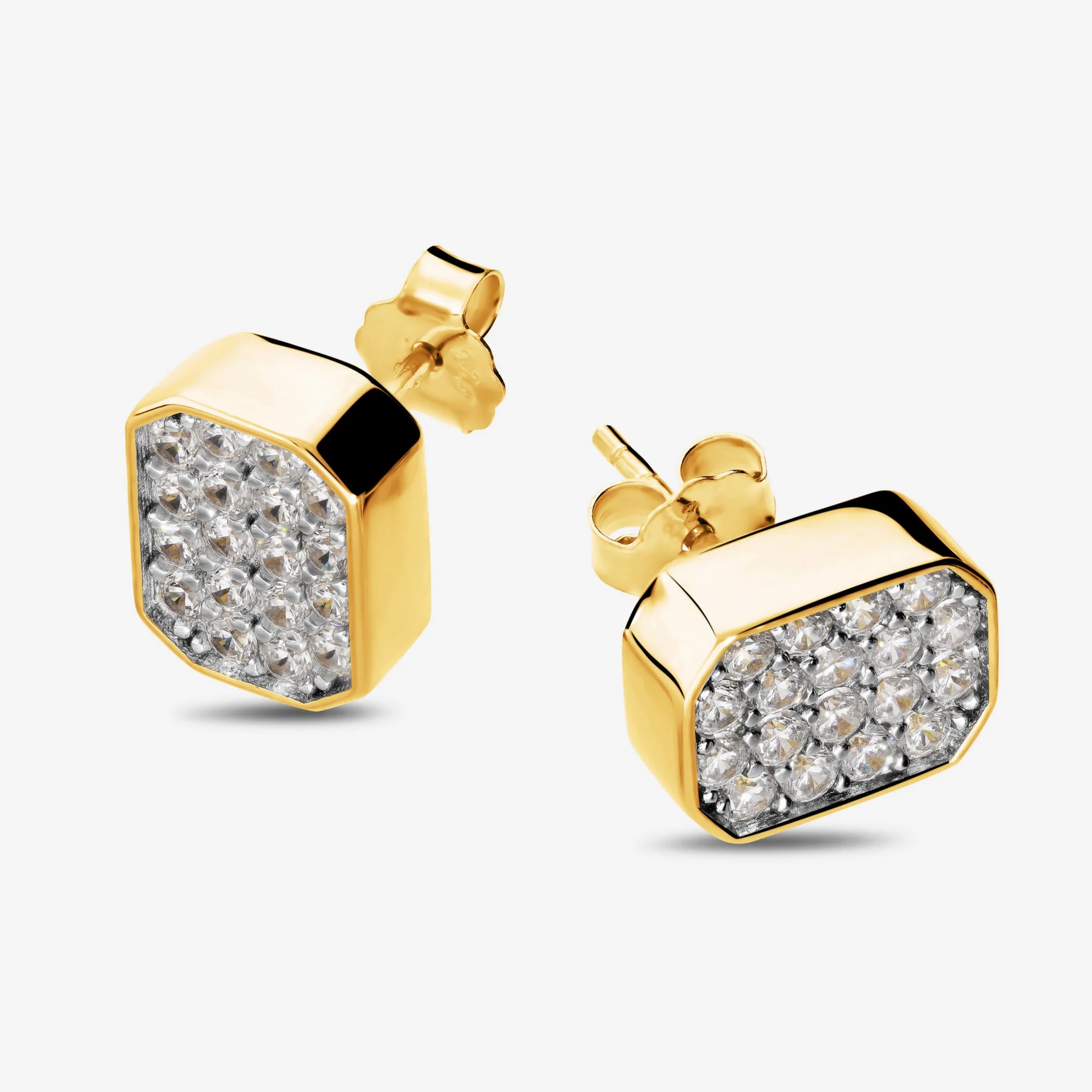 Orecchini Rettangolari in Argento 925 placcato Oro Giallo 18Kt con Pavé di Cubic Zirconia