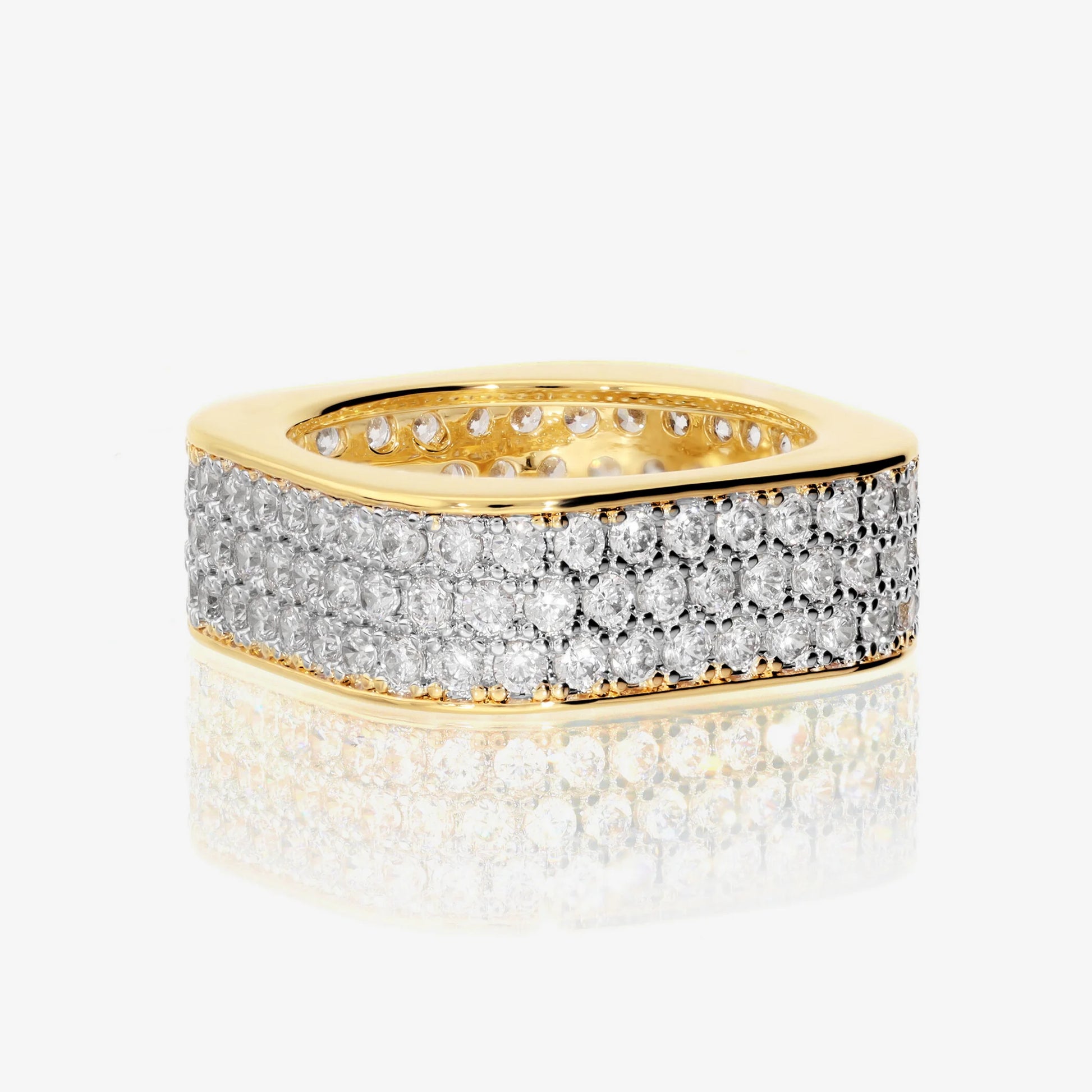 Anneau carré en argent 925 plaqué or jaune 18Kt avec pavé de zircon cubique