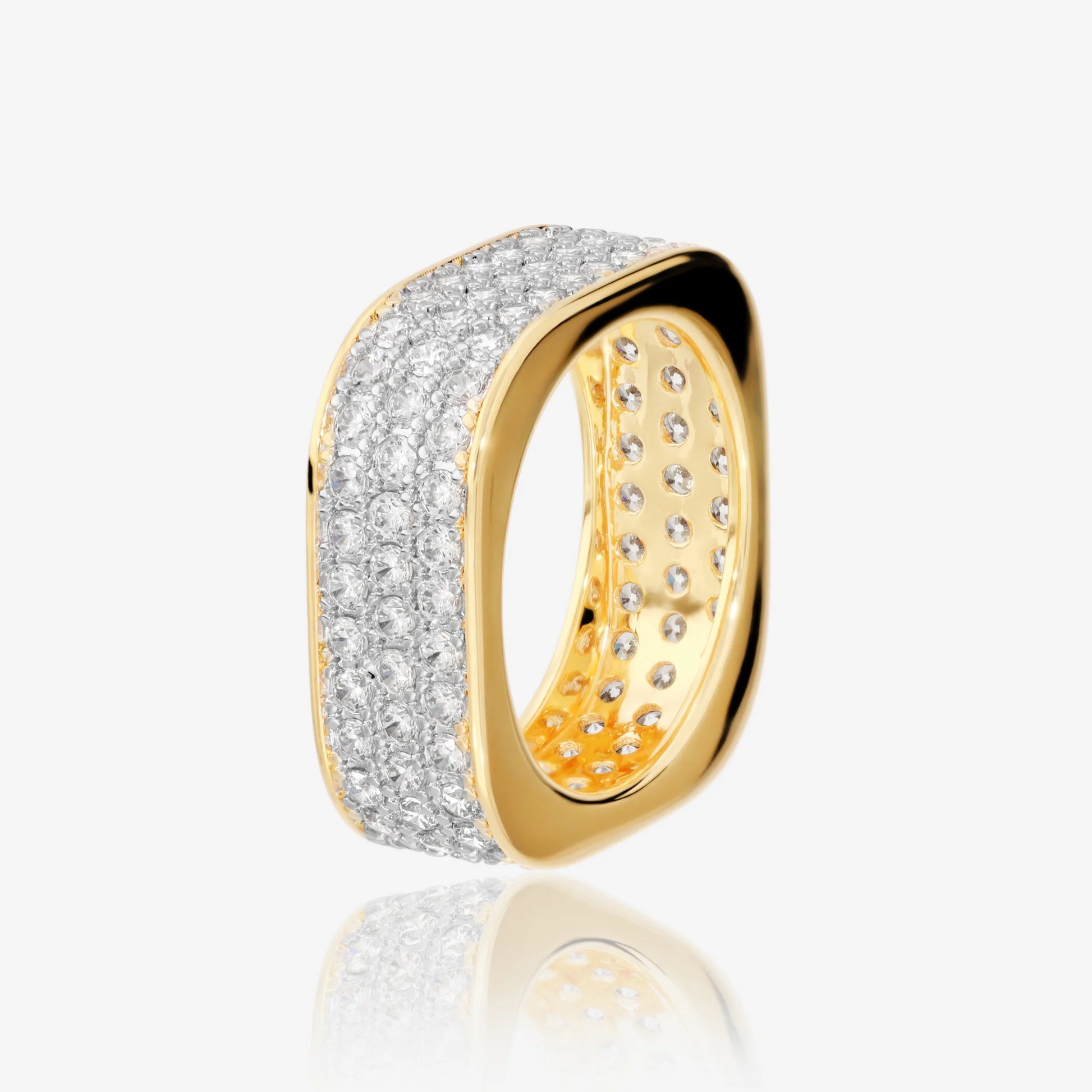 Anneau carré en argent 925 plaqué or jaune 18Kt avec pavé de zircon cubique
