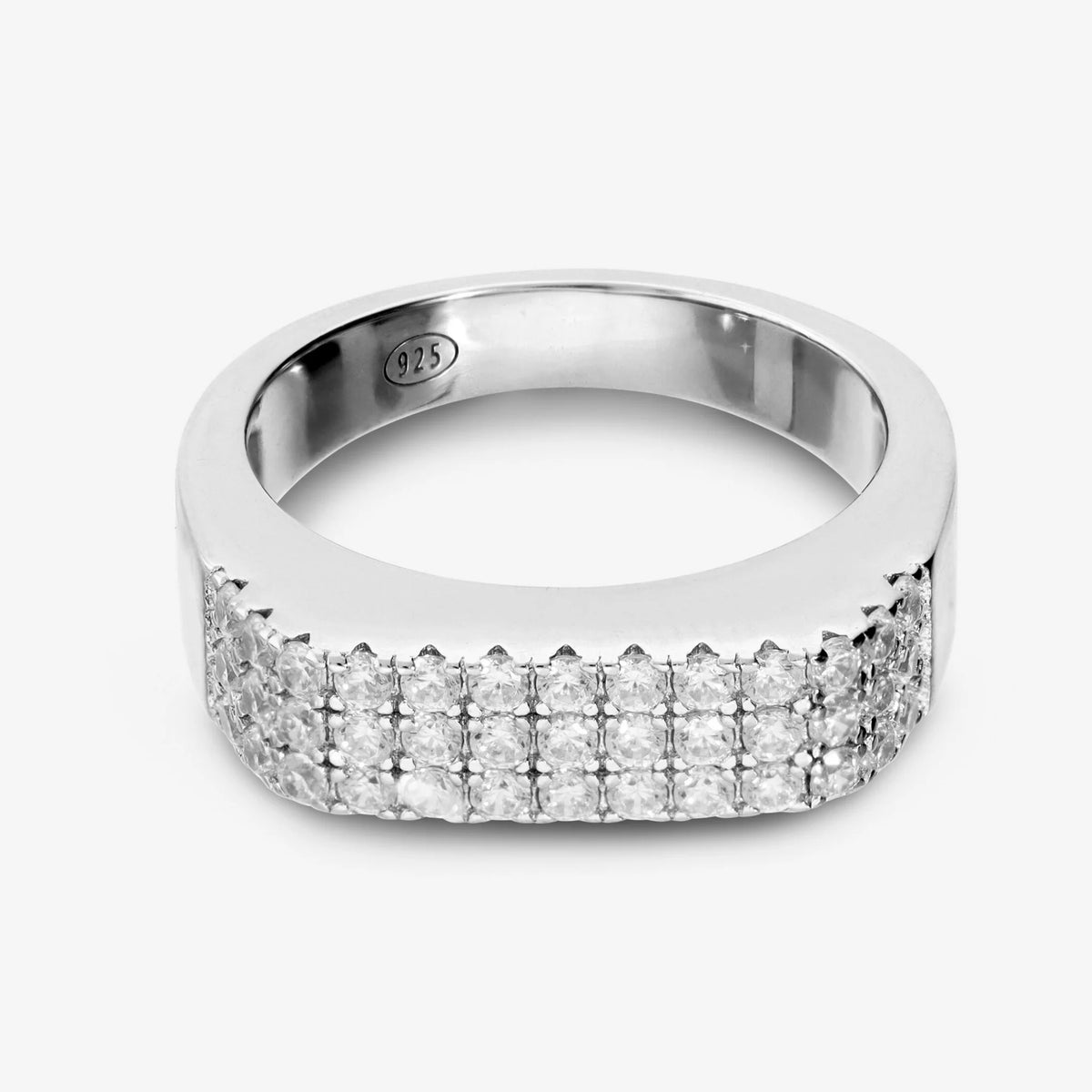 Anello Squadrato in Argento 925 placcato Platino con Pavé di Cubic Zirconia