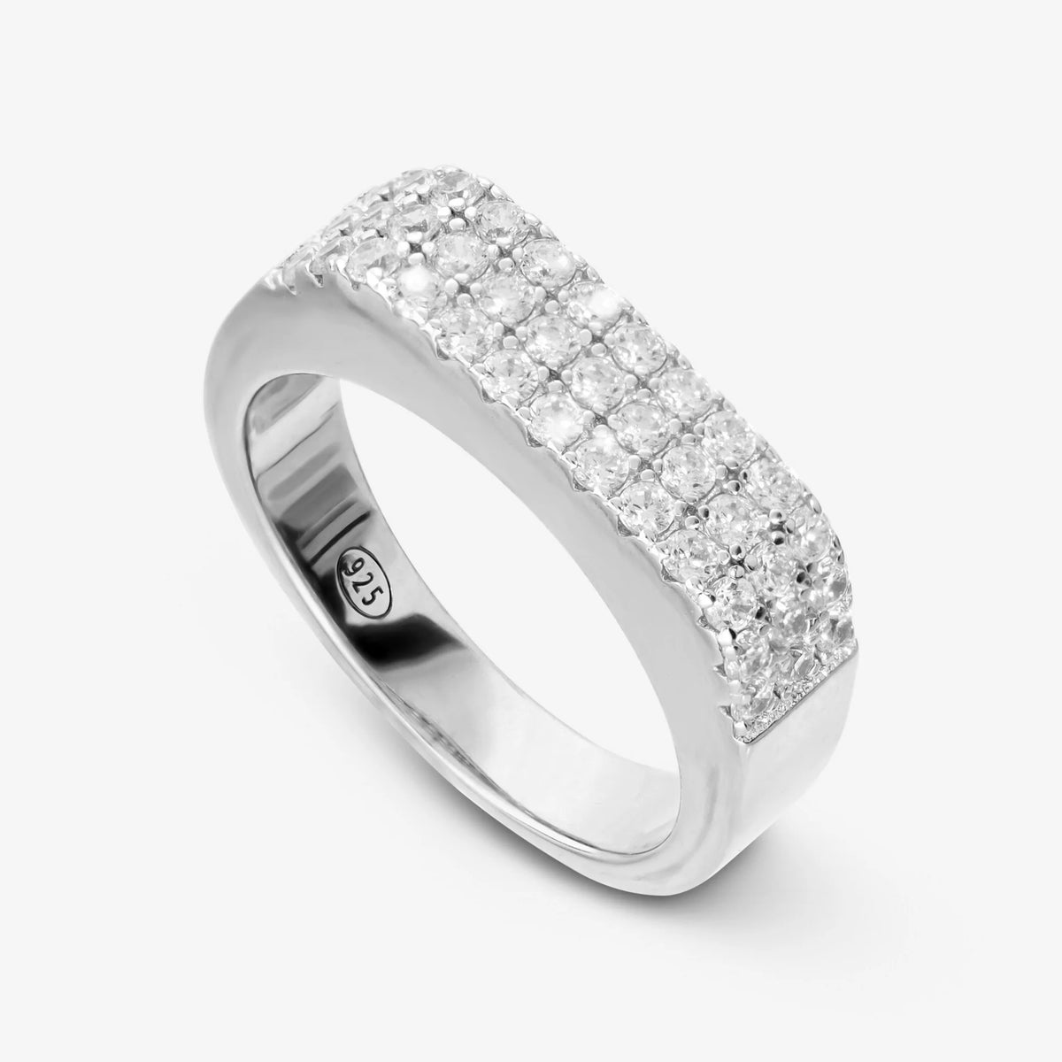 Anello Squadrato in Argento 925 placcato Platino con Pavé di Cubic Zirconia