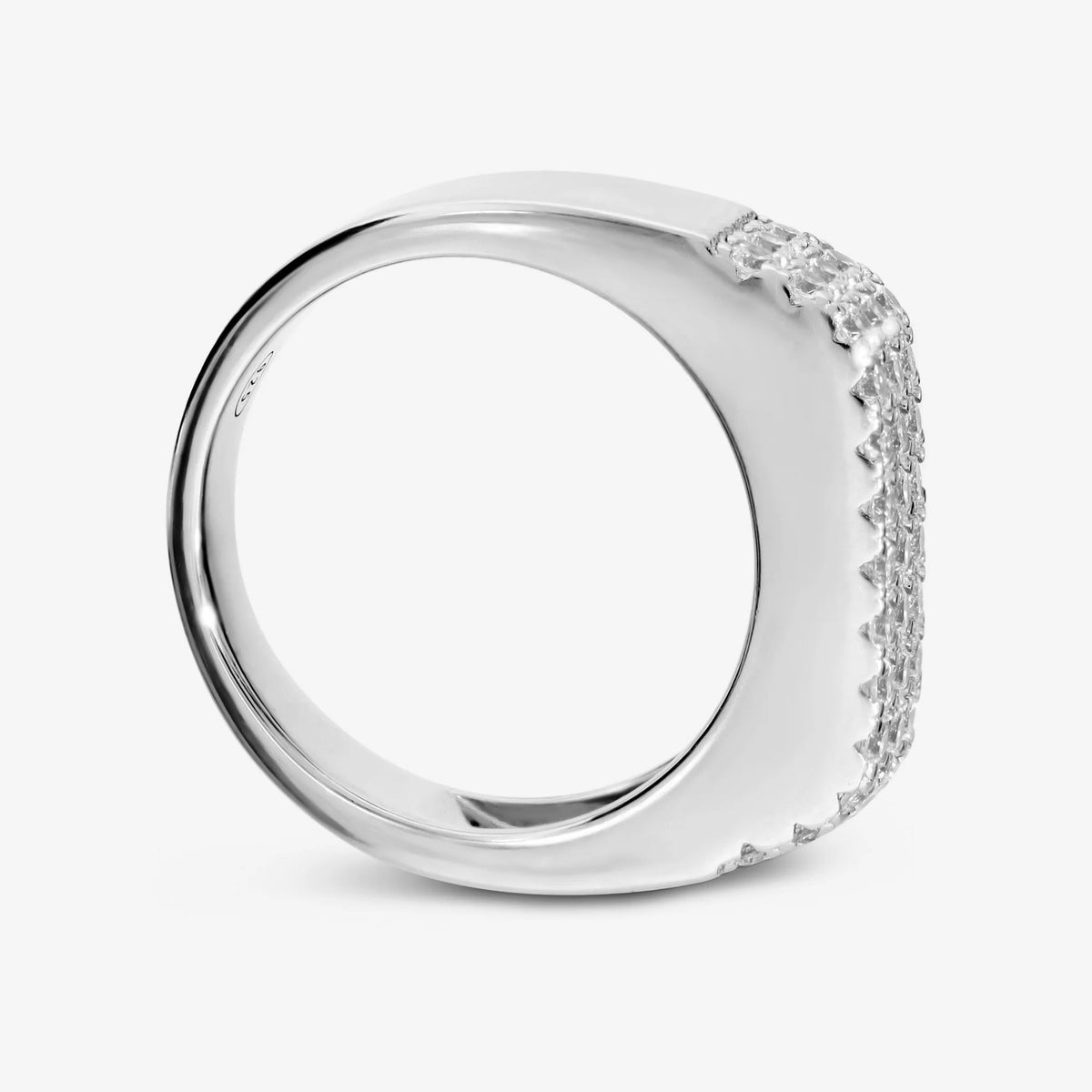 Anello Squadrato in Argento 925 placcato Platino con Pavé di Cubic Zirconia