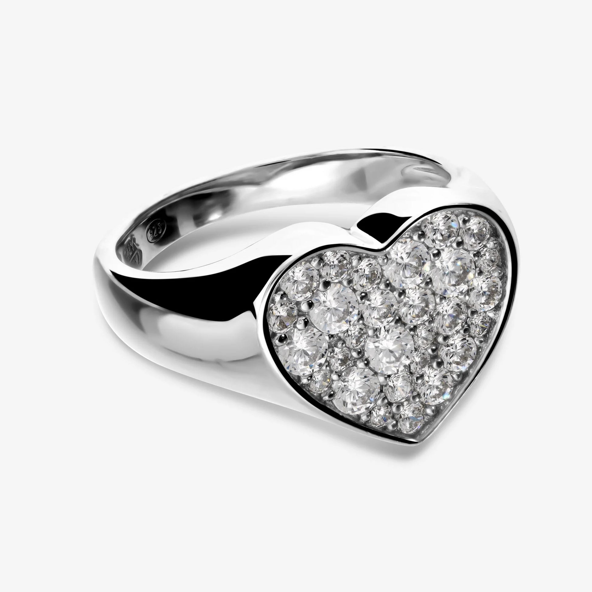 Anello Chevalier Cuore in Argento 925 placcato Platino con Pavé di Cubic Zirconia