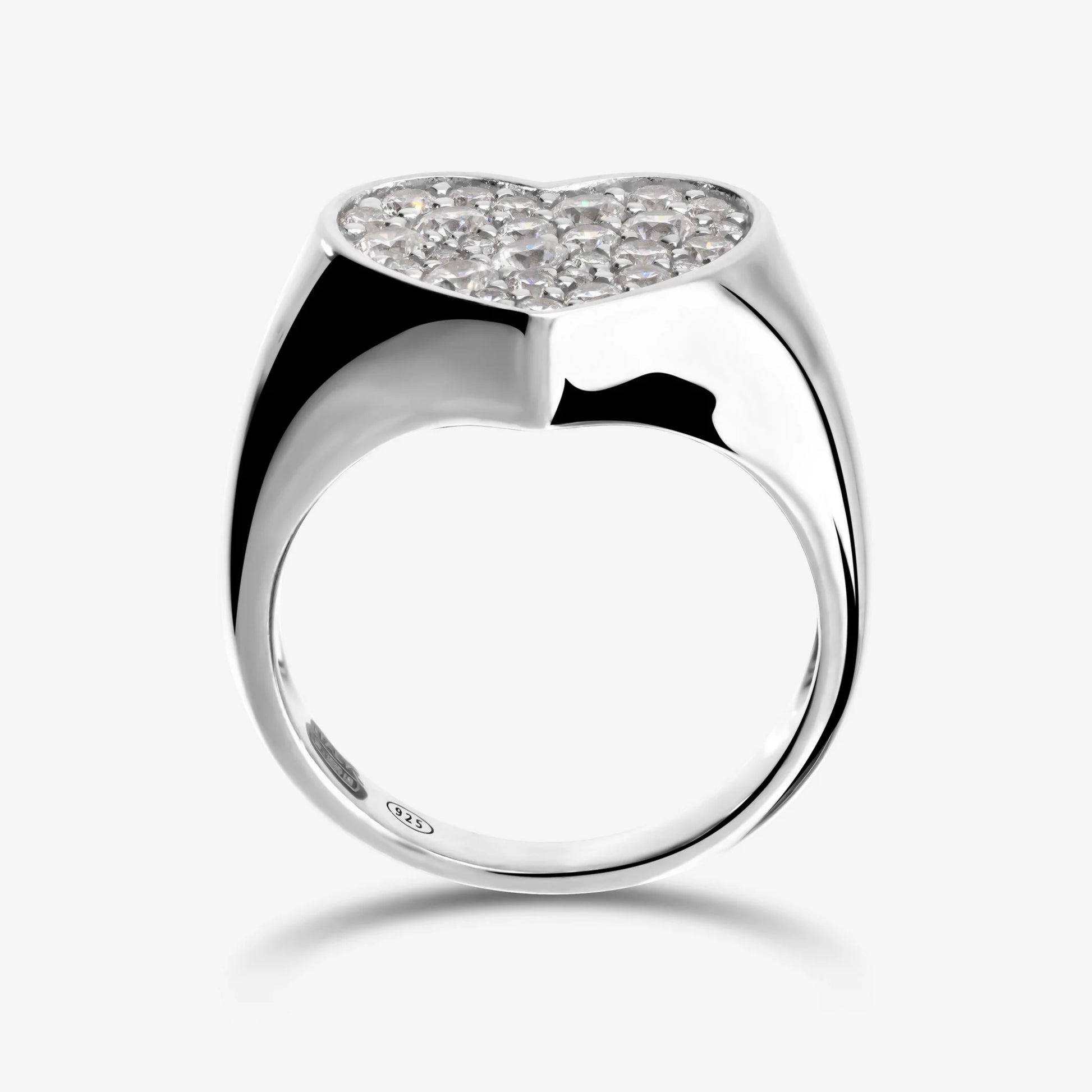 Anello Chevalier Cuore in Argento 925 placcato Platino con Pavé di Cubic Zirconia