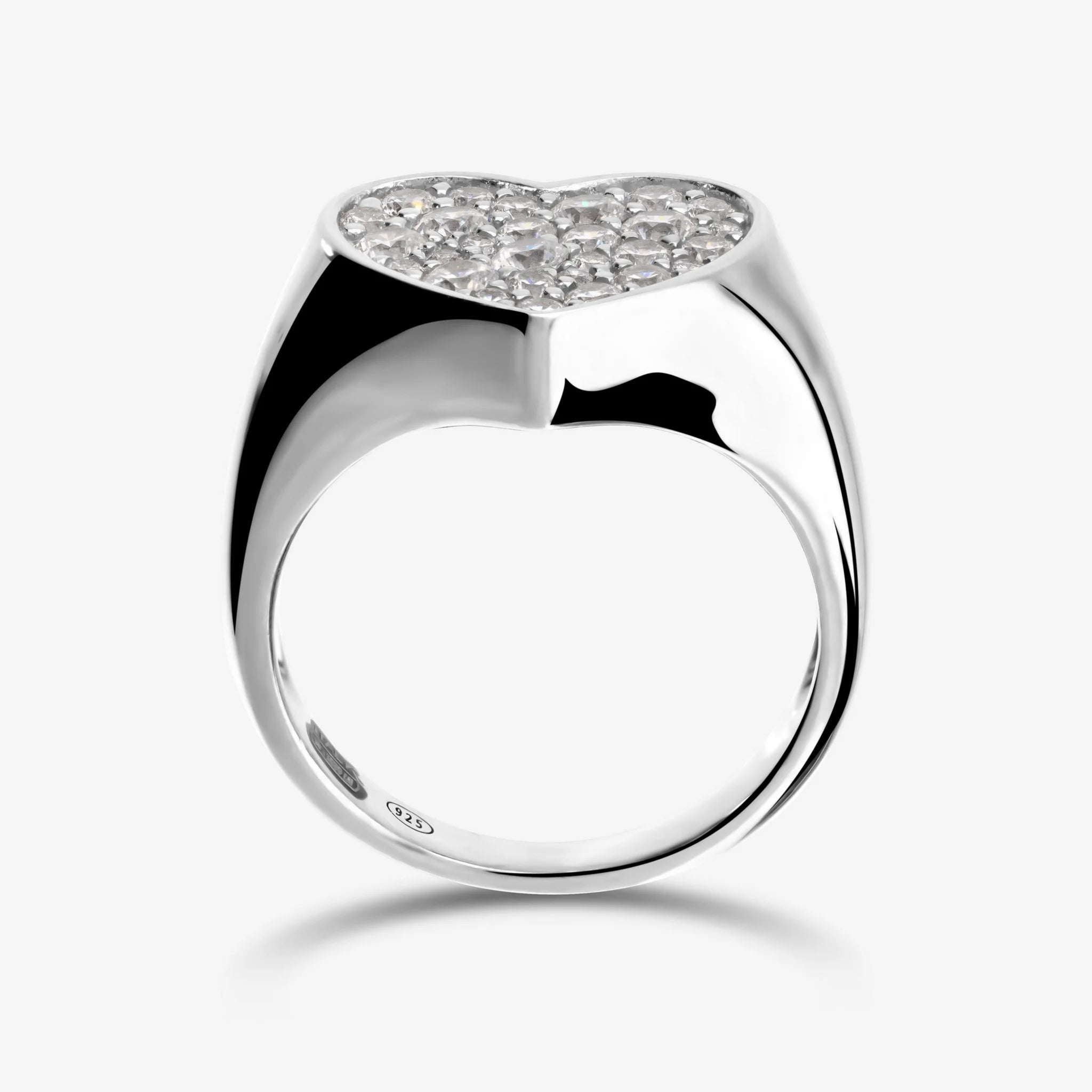 Anello Chevalier Cuore in Argento 925 placcato Platino con Pavé di Cubic Zirconia