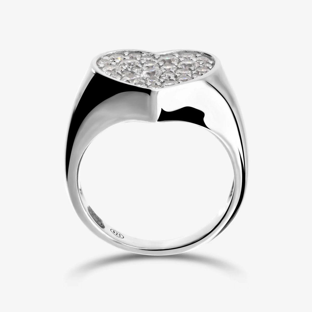 Anello Chevalier Cuore in Argento 925 placcato Platino con Pavé di Cubic Zirconia