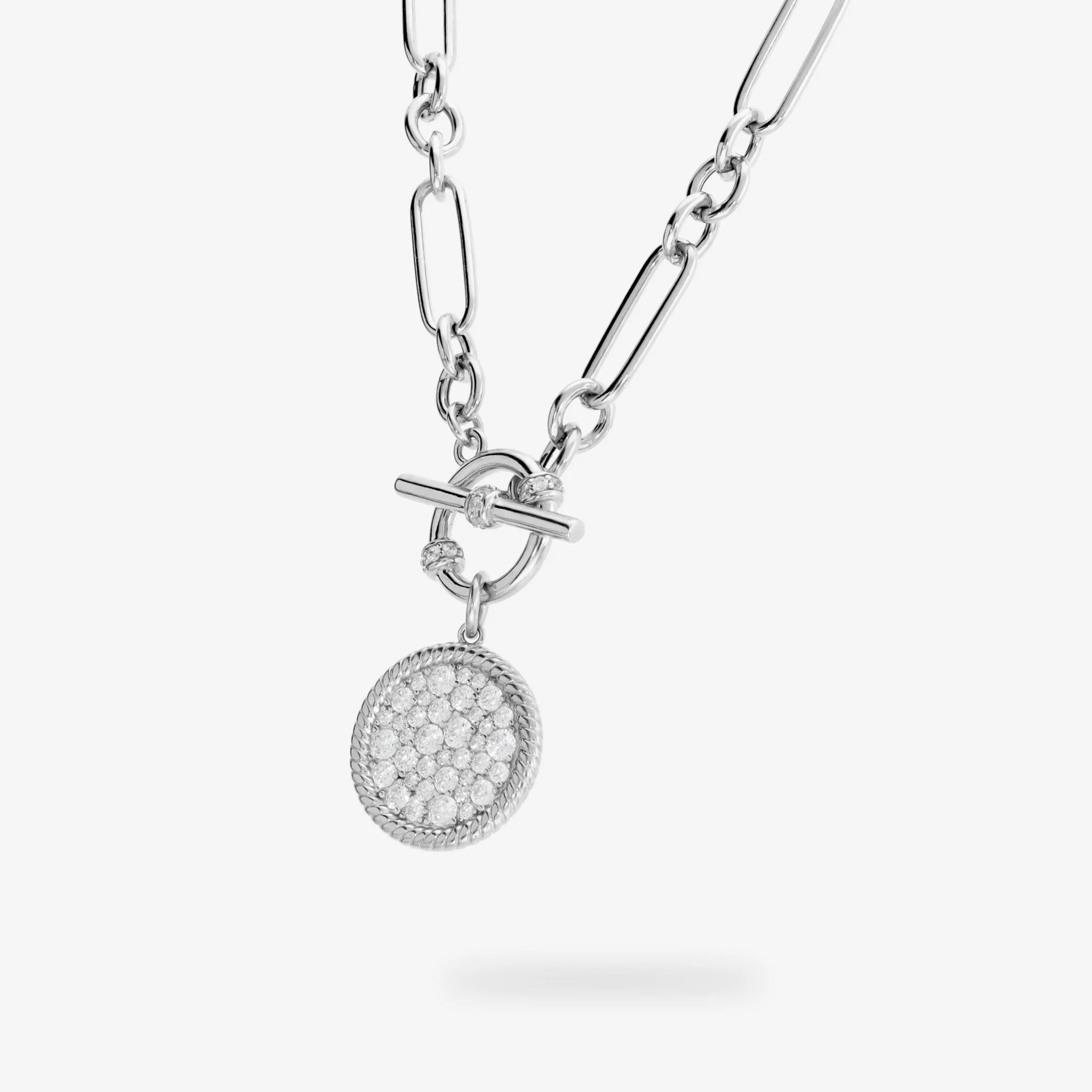 Collana in Argento 925 con Ciondolo Tondo in Pavé di Cubic Zirconia